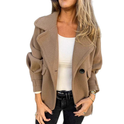 Women's Elegant Oversized Blazer Jacket with Textured Fabric and Practical Pockets NOVAE