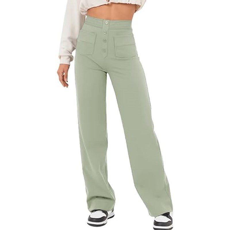 Women's elegant high-waisted lounge trousers with large pockets and button closure NOVAE