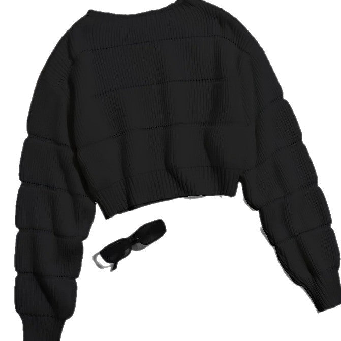 Women's trendy knit sweater with structured ribbed look and cropped cut NOVAE