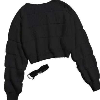 Women's trendy knit sweater with structured ribbed look and cropped cut NOVAE