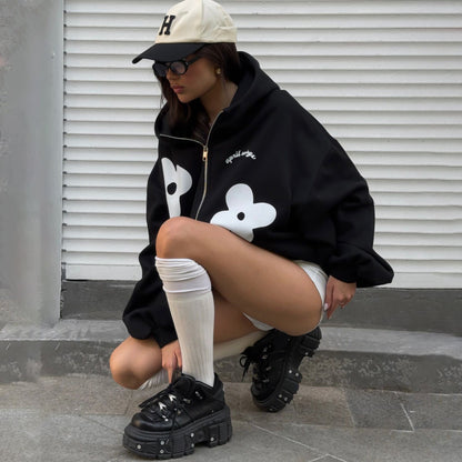 Women's oversized hoodie with creative floral motifs NOVAE