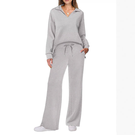 Women's Casual Lounge Set with Wide Leg and V-Neck NOVAE