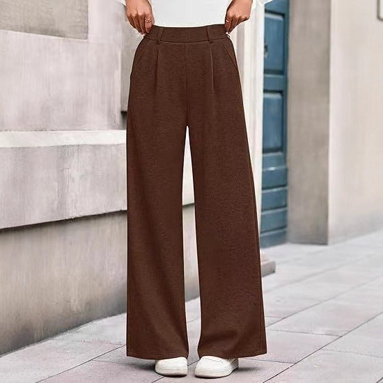 Women's wide-leg trousers with a high waistband and practical side pockets NOVAE