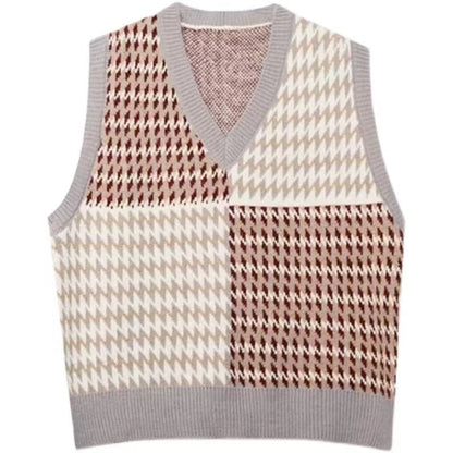 Women's Stylish V-Neck Knit Sweater in Color Block Design NOVAE