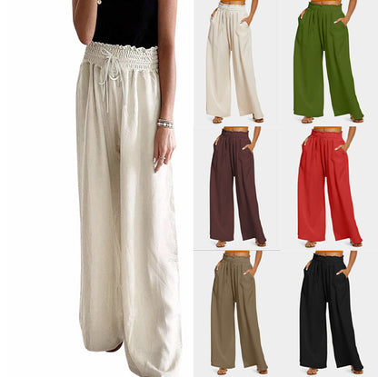 Women's wide-leg leisure trousers with elasticated waistband and practical pockets NOVAE