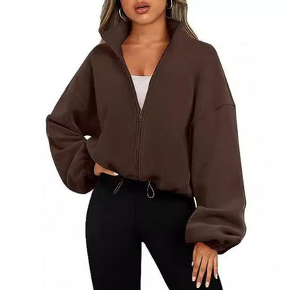 Women's trendy oversized zip-up sweater with high collar and drawstring NOVAE