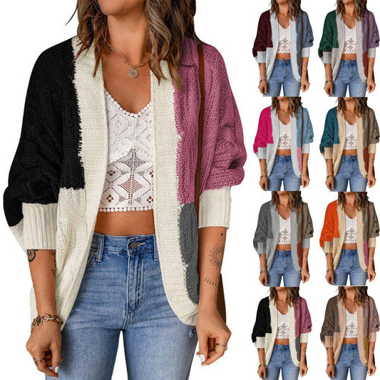 Women's Stylish Knit Cardigan with a Relaxed Fit and Color Block Design NOVAE