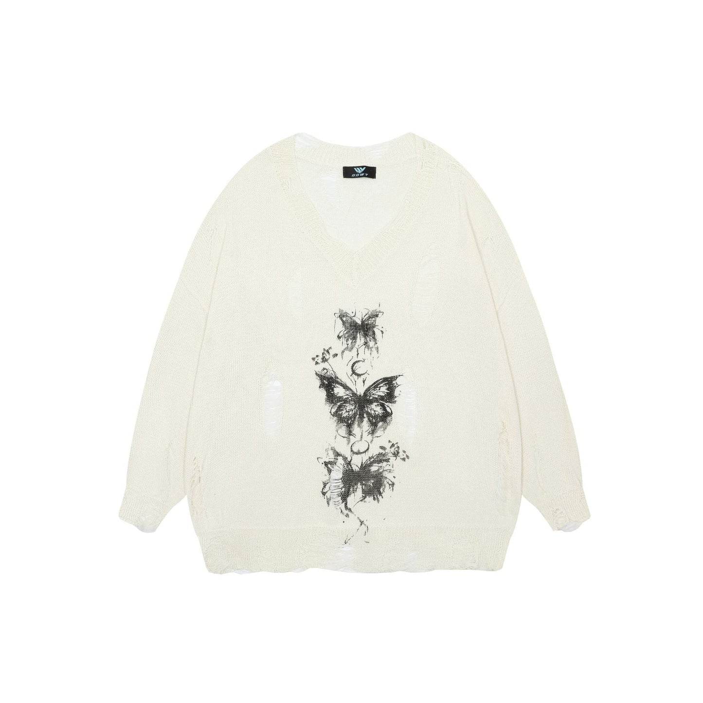 Women's oversized sweater with graphic print and distressed details NOVAE