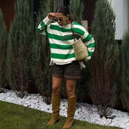 Women's casual knit sweater with modern striped patterns and a comfortable cut NOVAE