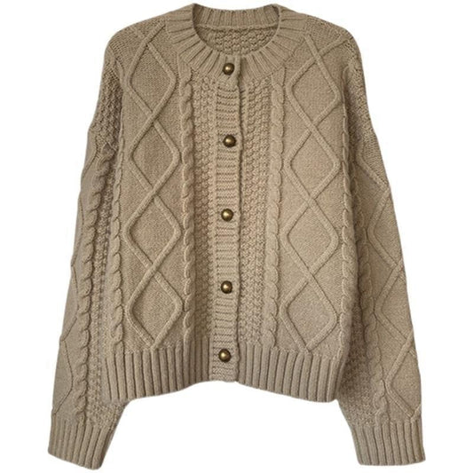 Women's chunky knit cardigan with button details and cable pattern NOVAE