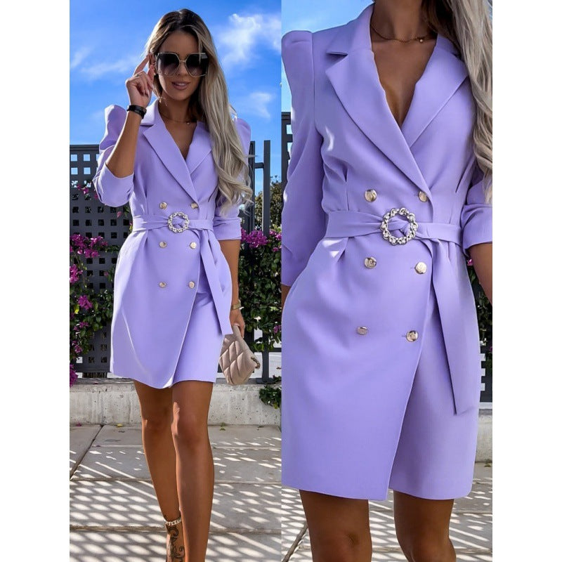 Women's blazer dress with elegant waistline and shiny button details NOVAE
