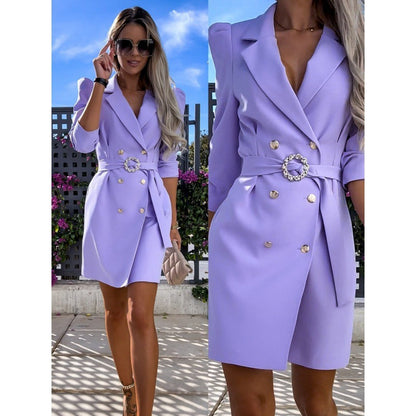 Women's blazer dress with elegant waistline and shiny button details NOVAE