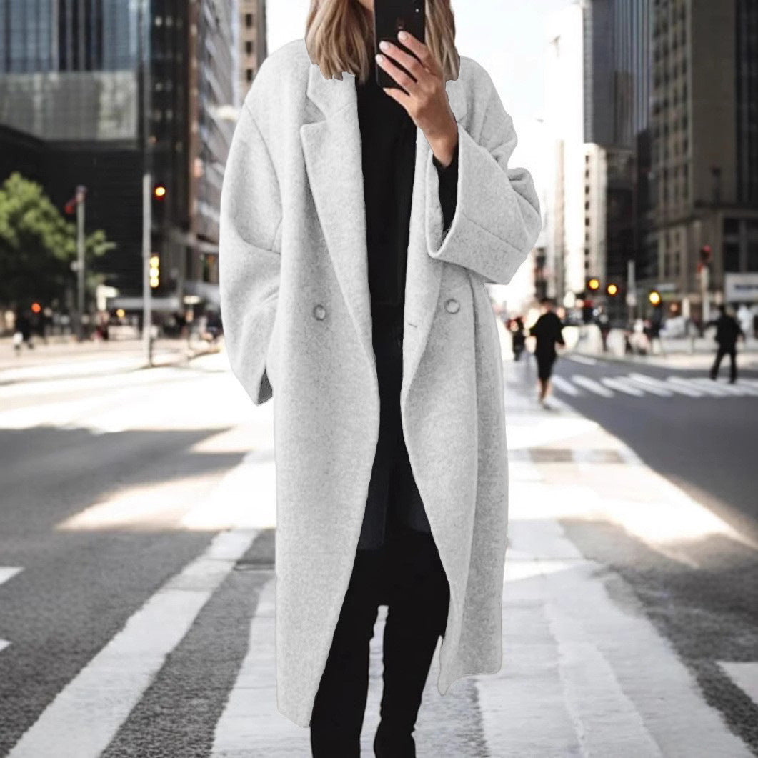 Women's classic oversized coat with double button closure and wide lapel NOVAE
