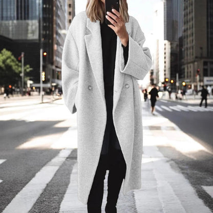Women's classic oversized coat with double button closure and wide lapel NOVAE