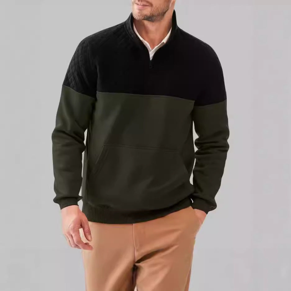 Men's fleece pullover with quilted details and high collar NOVAE