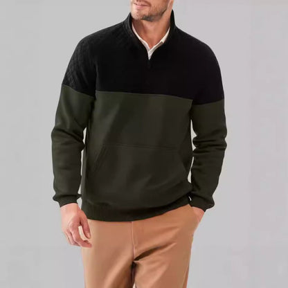 Men's fleece pullover with quilted details and high collar NOVAE