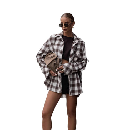 Women's checked overshirt jacket made from a high-quality cotton blend with a relaxed fit NOVAE