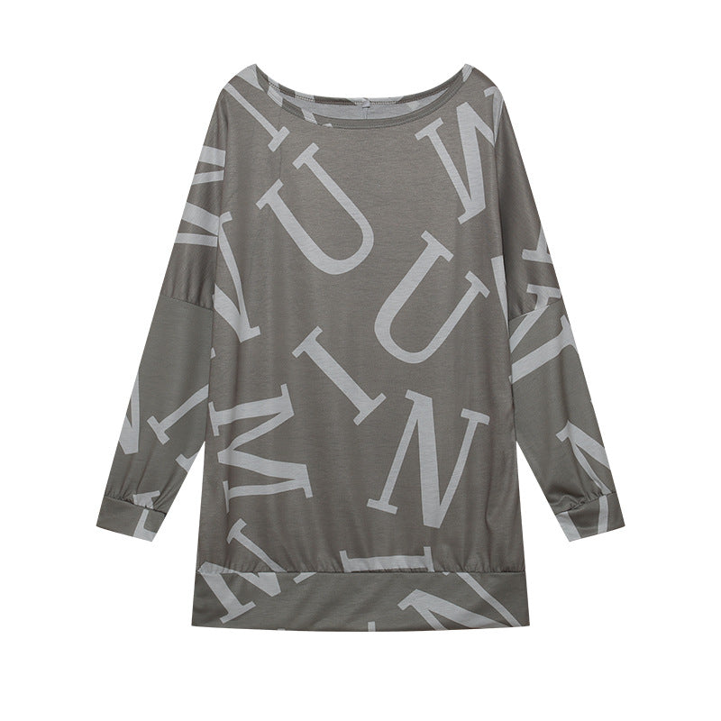 Women's oversized long-sleeved shirt with modern lettering and elasticated waistband NOVAE