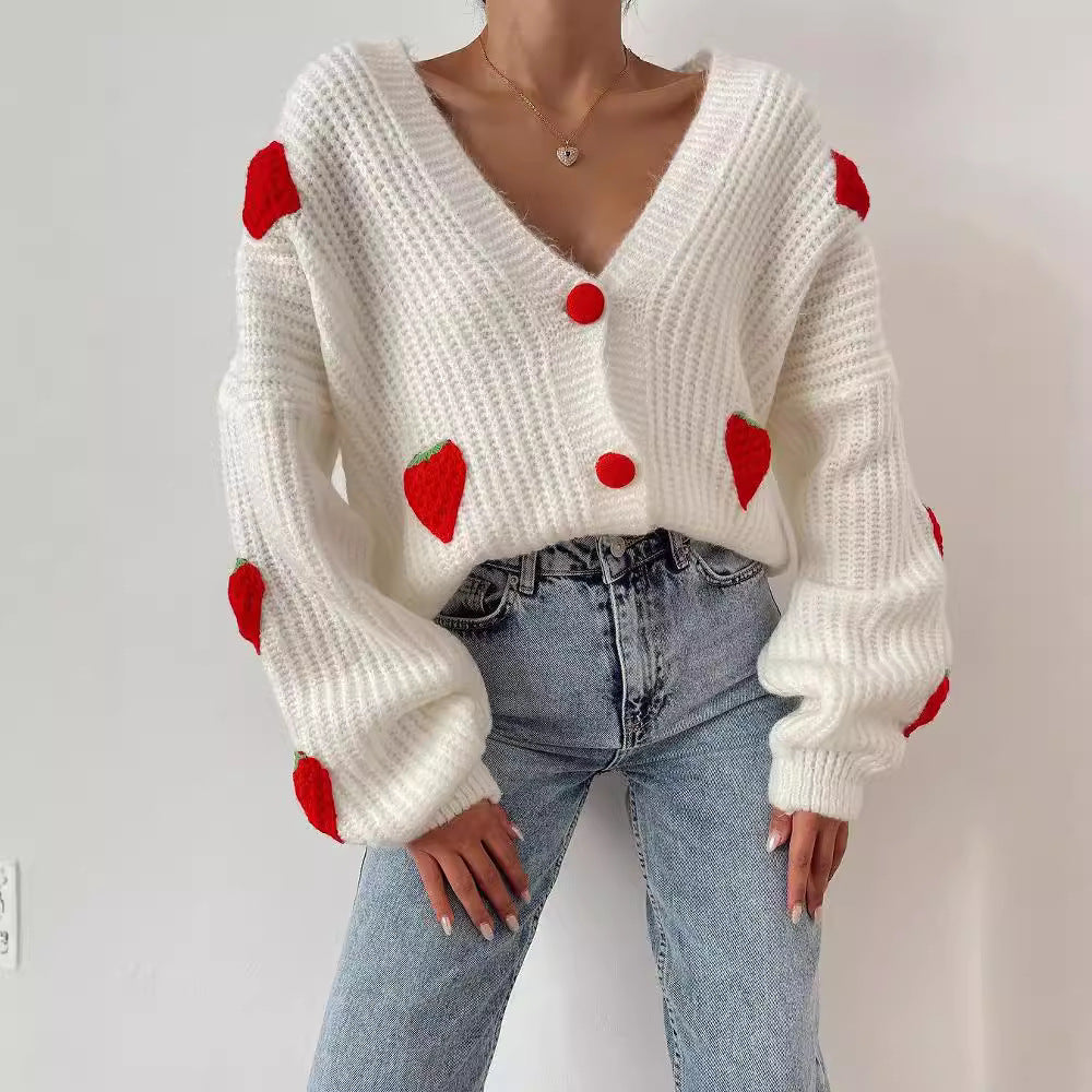 Women's cardigan with fruity appliqué design NOVAE