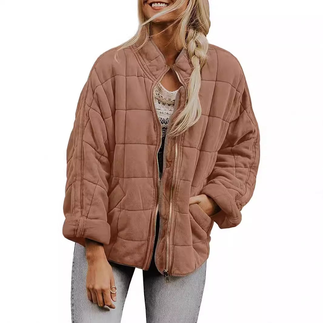 Women's quilted hooded jacket with zipper and pockets NOVAE
