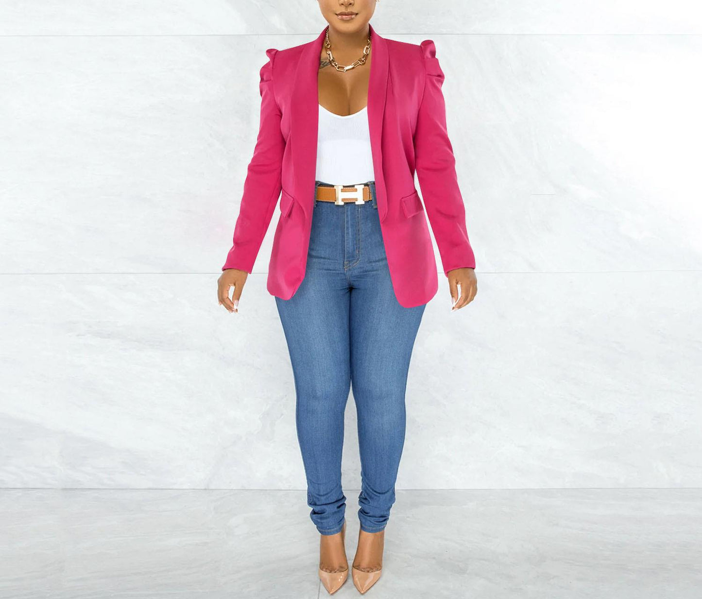 Women's Elegant Blazer Jacket with Puff Sleeves and Tailored Cut NOVAE