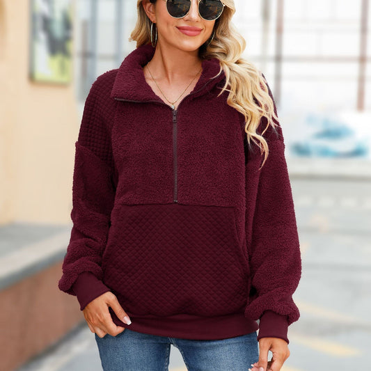 Women's Cozy Zip-Up Sweater with Textured Fleece and Convenient Pockets NOVAE