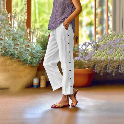 Women's lightweight and airy summer trousers with side buttons NOVAE