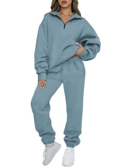 Women's Cozy Leisure Suit with Stand-Up Collar and Zipper NOVAE