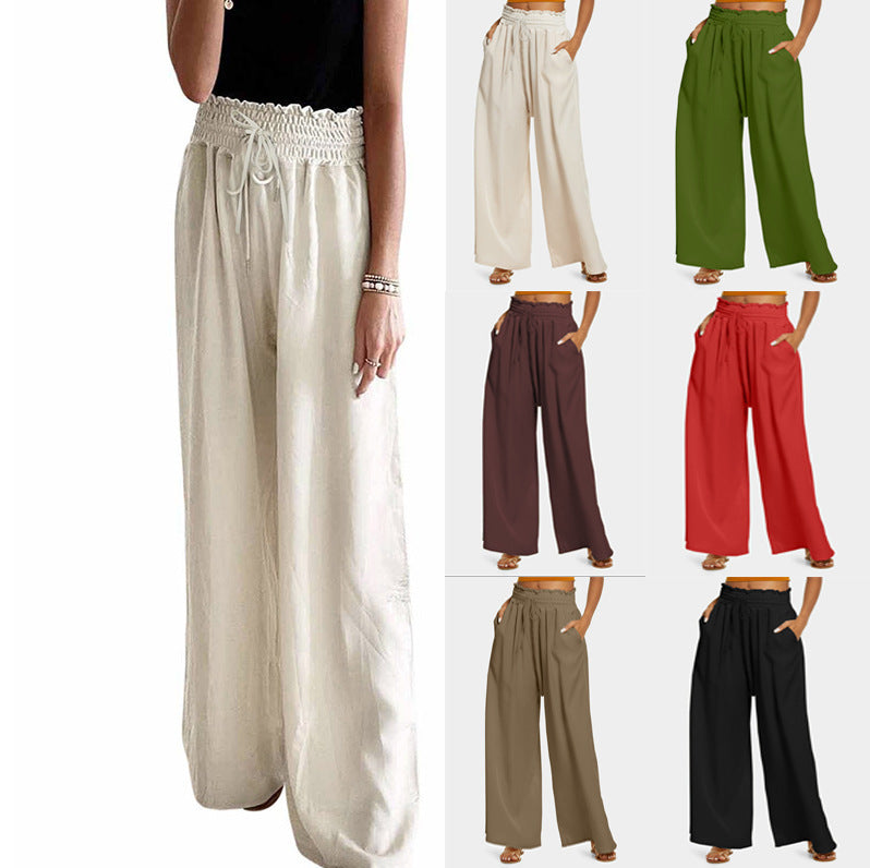 Women's wide-leg trousers with elasticated waistband and side pockets NOVAE