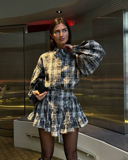 Women's Checkered Blouse and Skirt Set NOVAE