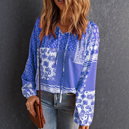 Women's hooded top with paisley pattern and drawstring NOVAE