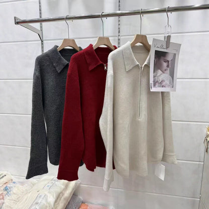 Women's Fashionable Pullover with Zipper and Collar NOVAE