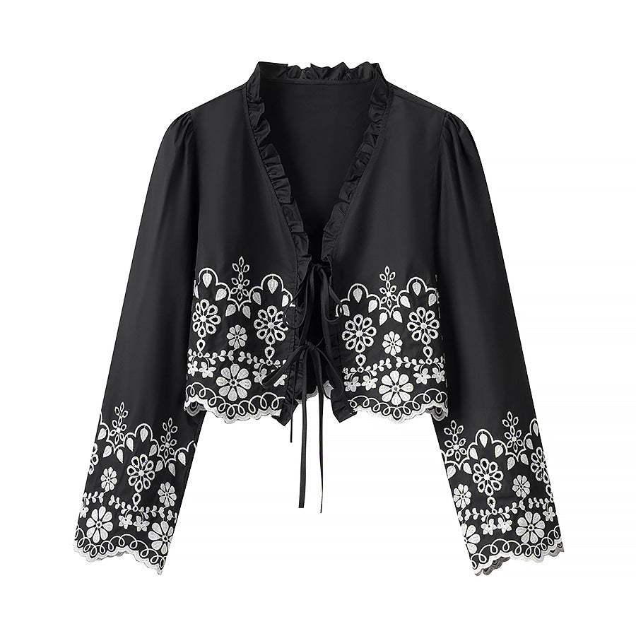 Women's elegant short bolero with floral embroidery NOVAE