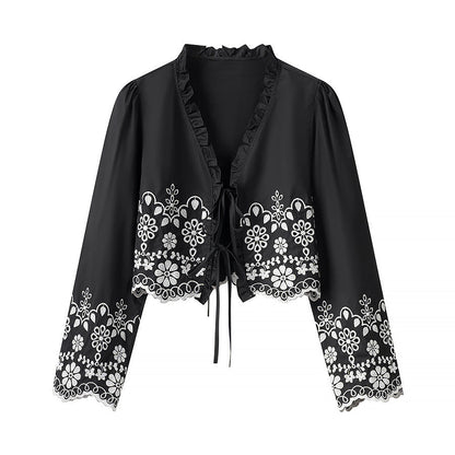Women's elegant short bolero with floral embroidery NOVAE
