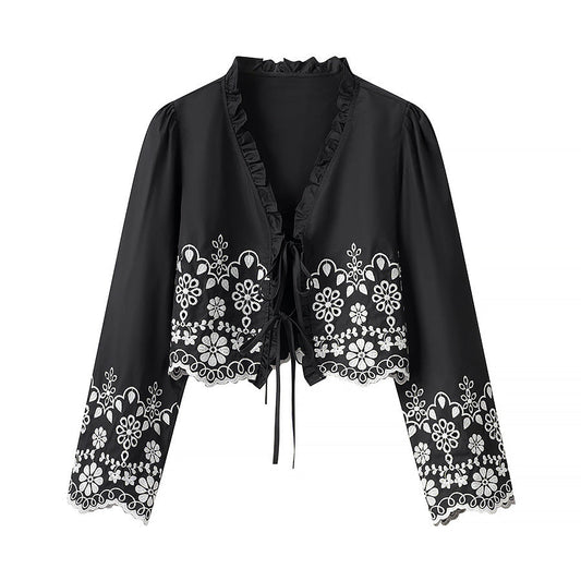 Women's elegant short bolero with floral embroidery NOVAE