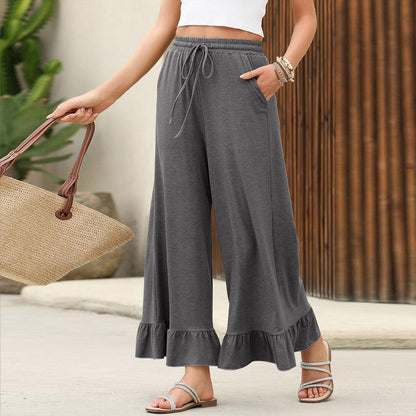 Women's Wide-leg Summer Trousers with Ruffled Hem NOVAE