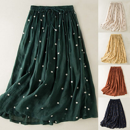 Women's long, airy skirt with elastic waistband and polka dot design NOVAE