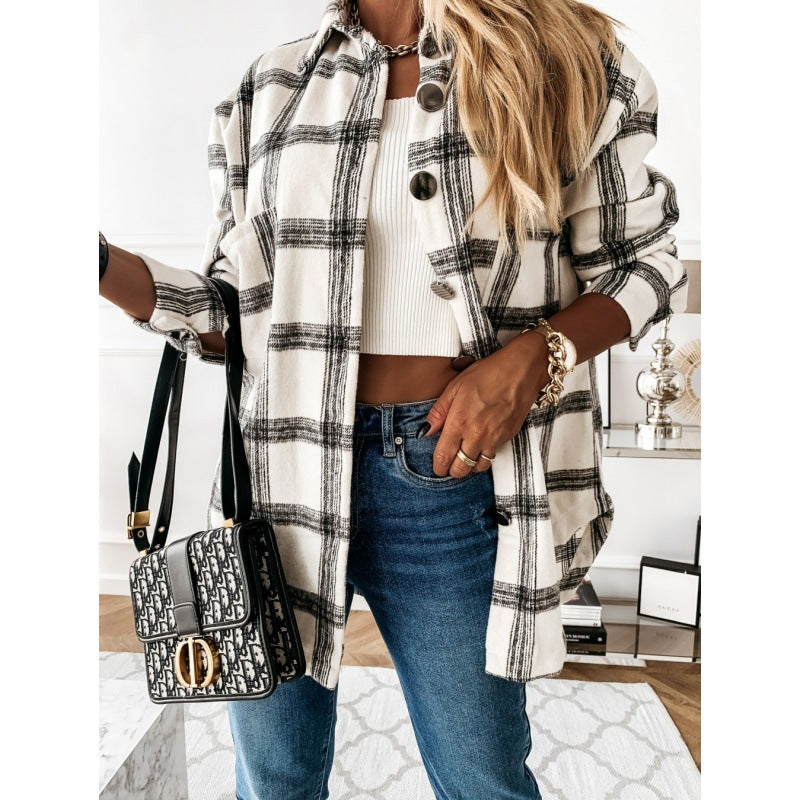 Women's transitional jacket in a trendy check pattern with comfortable chest pockets NOVAE