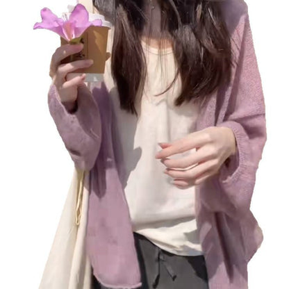 Women's fluffy cardigan with a relaxed fit and soft sleeves NOVAE