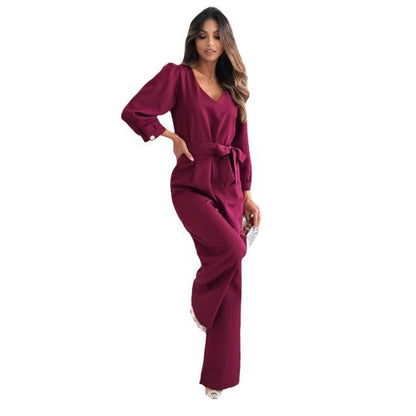 Women's Elegant Jumpsuit with Adjustable Belt and V-Neck NOVAE