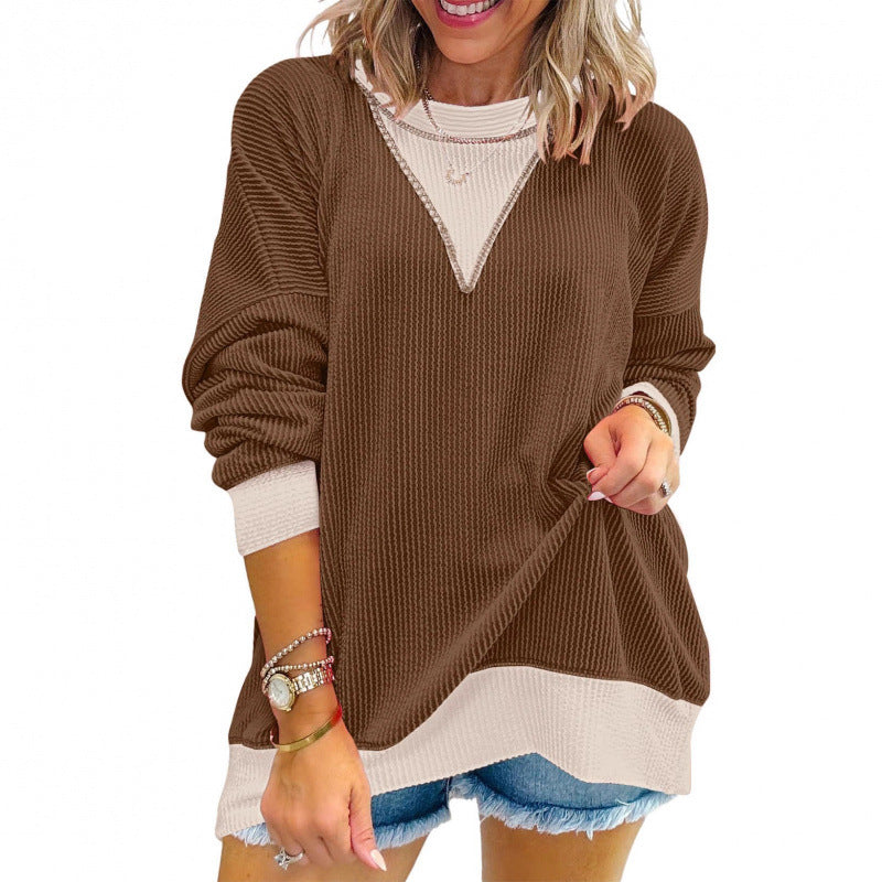 Women's casual V-neck sweater in textured material NOVAE