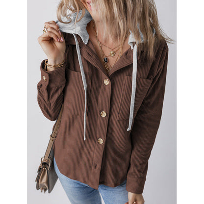 Women's casual shirt jacket with hood and side pockets NOVAE