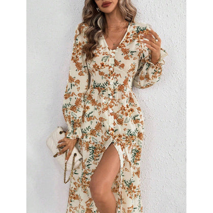 Women's maxi dress with floral patterns and long sleeves NOVAE