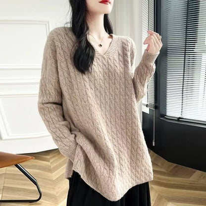 Women's chunky knit sweater with V-neck and relaxed fit NOVAE