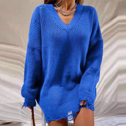 Women's chunky knit sweater with V-neck and relaxed fit NOVAE