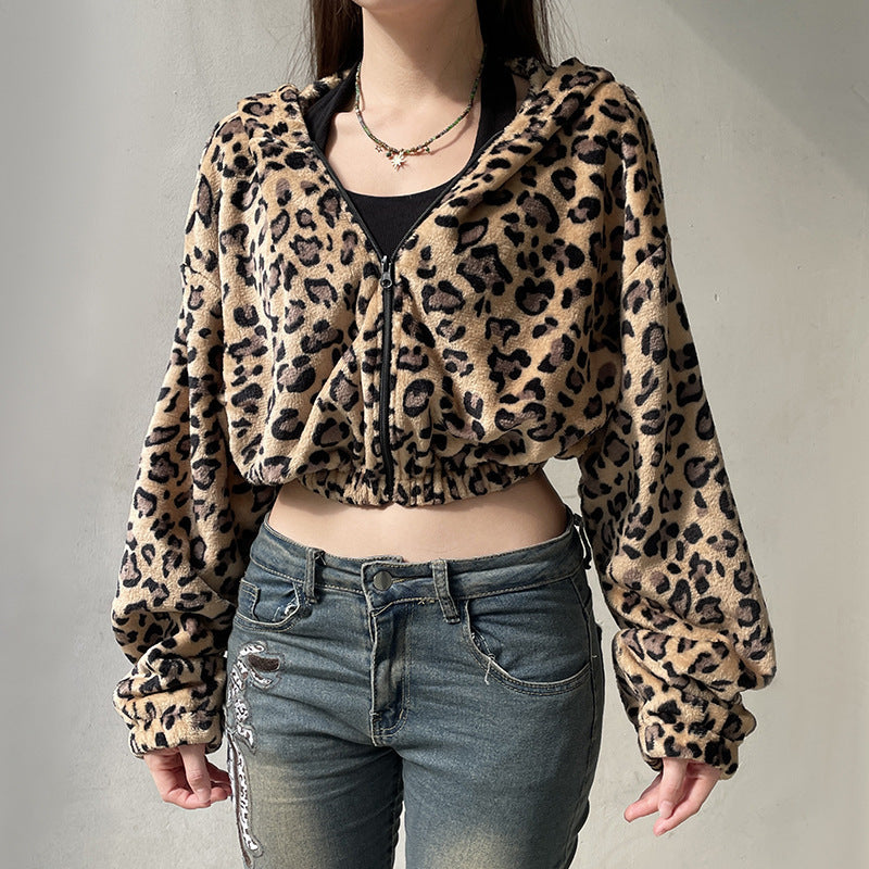 Women's fashionable Marquis-style hoodie with leopard print NOVAE