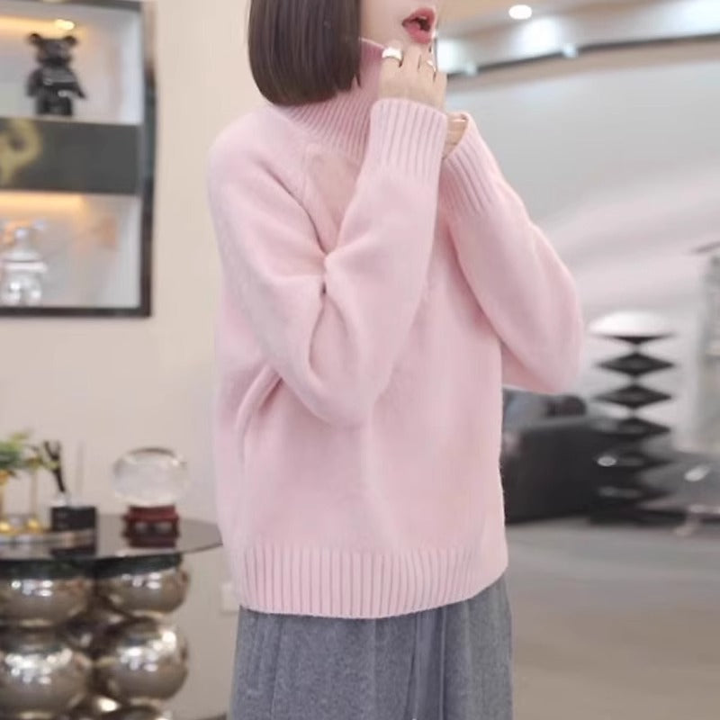 Women's knit sweater with high collar and practical zipper NOVAE