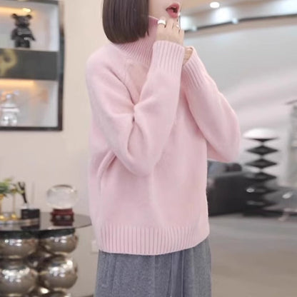 Women's knit sweater with high collar and practical zipper NOVAE