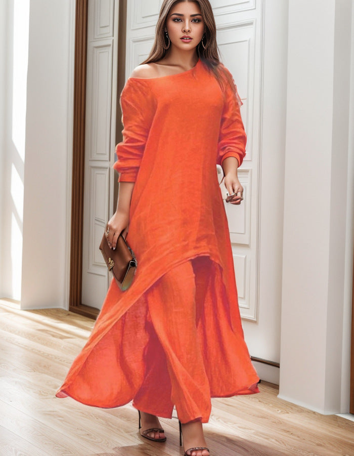 Women's elegant linen blouse with an asymmetrical cut and casual design NOVAE