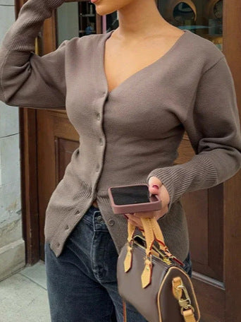 Women's cardigan with V-neck and button placket NOVAE